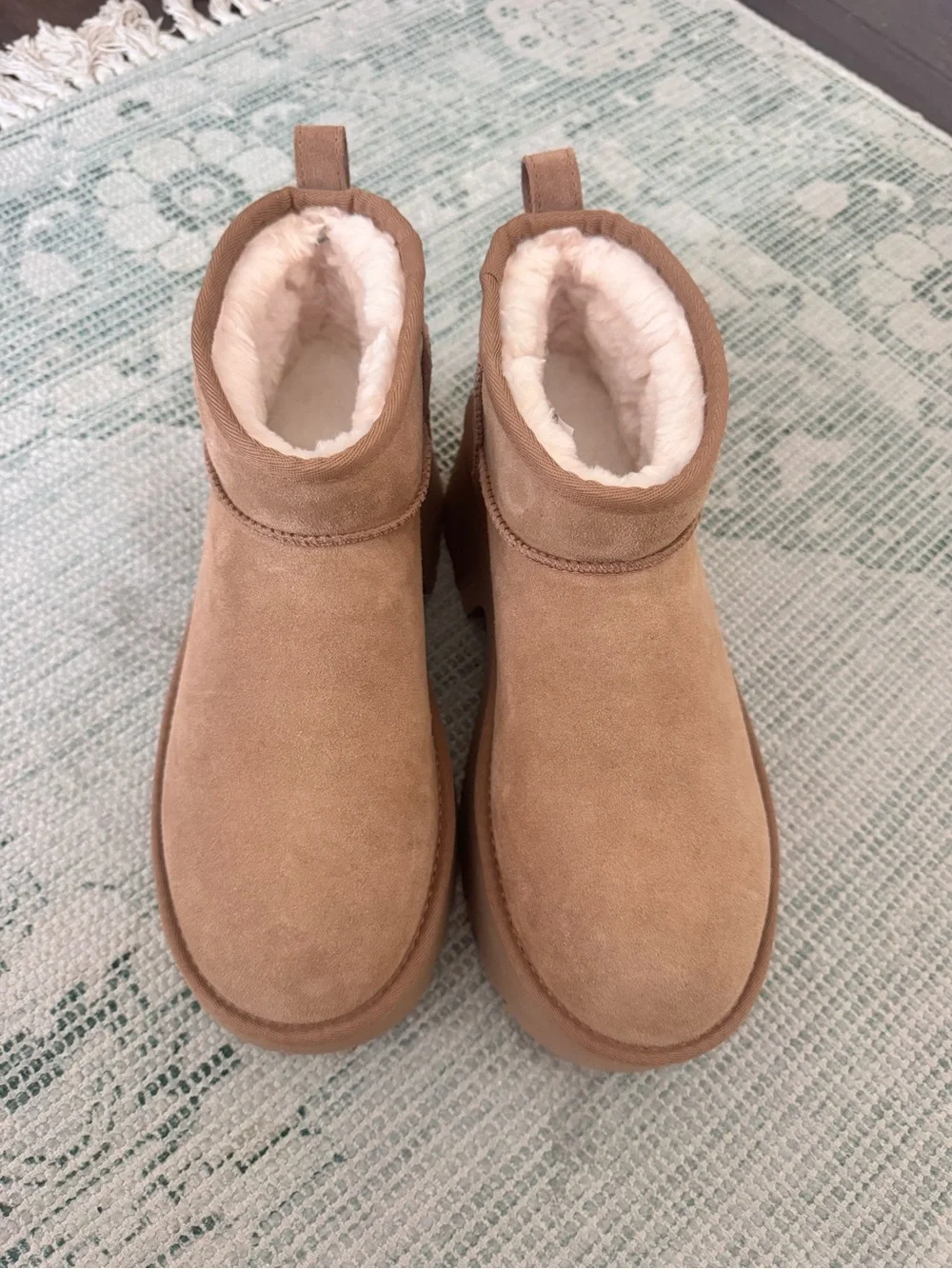 UGG Chestnut Suede Platform Ankle Boots with Shearling